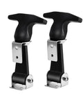 Two Pack Stainless Steel T Handle Latches With Rubber Padding, Flexible Draw Latch Brackets in black and silver metal