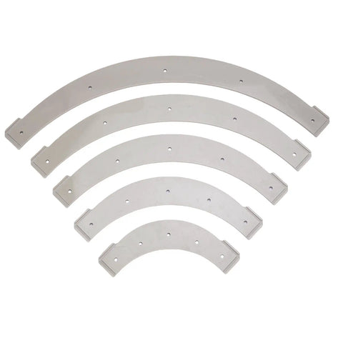 Hella Spot On Corner Radius Templates And Woodworking Router Jig Set For Smooth Inside Outside Cabinet Table Routing Aids In Plastic With Five Top Shelf Sizes R100 Through R300 Complete Arc Shaping Guide Kit, five plastic corner radius templates.