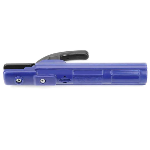 Heavy Duty 300A Copper Electrode Clamp For Welding, ergonomic design, blue color, used for welding applications, side view.