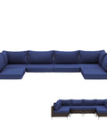 14 Piece Outdoor Patio Cushion Set For 6 Seat Wicker Sectional Sofa Deep 25x25 Inch Replacement Cushions In Navy Blue Water Resistant And Non Slip