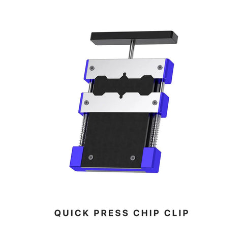 Pro Grade Adjustable Chip Holder Clamp for BGA CPU IC Desoldering and Pin Restoration, 500C Glass High Temperature Fixture, blue metal grip
