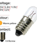 25 Pack E10 Mini Light Bulbs 6.3V 0.15A Incandescent Tungsten Filament Indicator Lamp For Flashlights And Small Tools Old Fashioned Warm Yellow Glow Durable And Easy Replacement E10 screw bulb shown with warm yellow glass