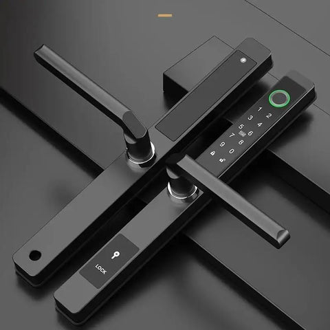 Heavy Duty Waterproof Smart Fingerprint Door Lock For Outdoor Push And Pull Sliders Providing Tight Security And Hassle Free App Remote Keyless Entry That Runs Smooth, showcasing modern design and keypad.