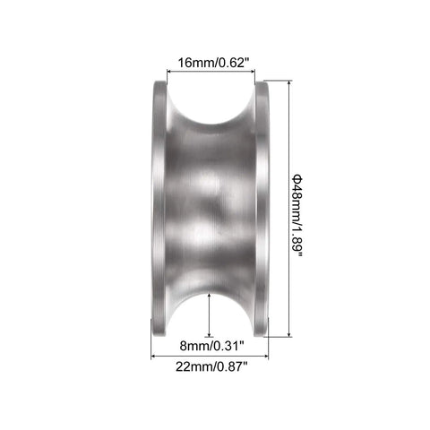 Side view of Beefy U Groove Track Wheel Set 1.89 Inch 304 Stainless Steel Sliding Gate Rollers With Double Bearings measured