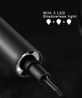 Close-up of 64 In 1 Mini Electric Screwdriver Kit With Dual Mode Cordless Lithium Battery LED Shadowless Light Slim Aluminum Pen Style Grip.