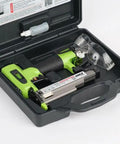 Top Tier 23 Gauge Headless Pin Nailer With Auto Lock Out And Adjustable Edge Guide in case with safety glasses and oil.