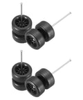 One Sixty Fourth Scale RC Diecast Car Wheels And Tires Set With Real Riders Ten Spoke Black Rims displayed with axles