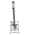 Stainless Steel Screw Conveyor With Vibrating Hopper For Powder Feeding, 4.5 Inch Inclined Auger Feeder in a front view.