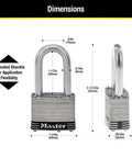 Dimensions of Stainless Steel Outdoor Padlock With Key, 4-Pack Keyed-Alike Set For Saltwater Ready Marine Use, Weatherproof Security Lock