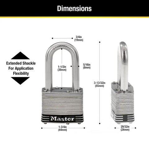 Dimensions of Stainless Steel Outdoor Padlock With Key, 4-Pack Keyed-Alike Set For Saltwater Ready Marine Use, Weatherproof Security Lock