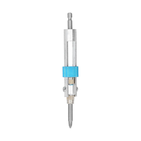 Close-up of a metal bit from 20 Piece Multi Use Fastener Tool Kit Set With Anti Rust Metal Bits In Portable Plastic Case