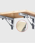 Industrial Grade Folding Angle Brackets, stainless steel support for mounted shelf with adjustable arms.