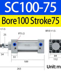 Built Tough Aluminum Pneumatic Cylinder 4 Inch Bore 3 Inch Stroke Double Acting For Industrial Automation SC100X75 diagram