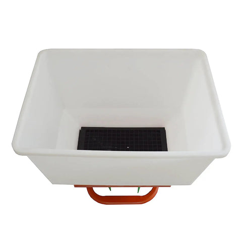 Top view of Electric Fertilizer Spreader For ATV And Tractor, 265Lb Load Capacity, 21.5 Inch Broadcast Spread, front mount.