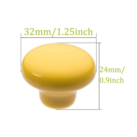 Six Piece Set Of Round Ceramic Kitchen Cabinet Knobs In Bright Yellow Make Totally Cute Furniture Drawer Pulls And Dreamy Cupboard Handles To Freshen Up Your Living Space Today, yellow ceramic knob 32mm.