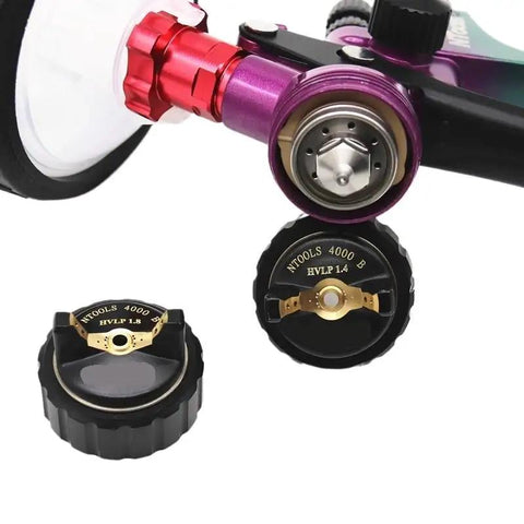 Kick-Butt 1.4mm Air Spray Gun With 1.8mm Nozzle Kit nozzle tips detail close-up for smooth paint application.