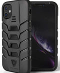 Heavy Duty Rugged Case For Apple iPhone 11 Featuring Shock Absorbing Tpu Build With Fingerprint Resistant Matte Texture And Badass Rip Proof Shield For Daily City Commutes In Jet Black, showing side view with detailed texture.