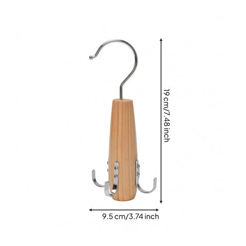 Heavy Duty Solid Wood Storage Hanger With Multiple Hooks, 19 cm tall, wood and metal, ideal for organizing closets.