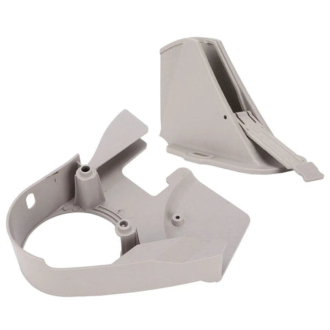 Durable Plastic Sewing Machine Cover For Most Industrial Models Lightweight And Easy To Install Wide Compatibility To Fit Commercial Machines Perfect For Workshops And Home Garages A Smart Gift For Tailors And Crafters. Grey plastic parts seen disassembled.