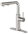 Kitchen Faucets With Pull Down Sprayer And Magnetic Docking In Brushed Nickel For Bar Sinks And RV Installations, side view