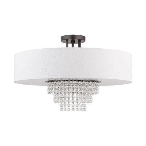 Carlisle English Bronze 5 Light Ceiling Mount Fixture, contemporary design, steel construction with crystal drapes