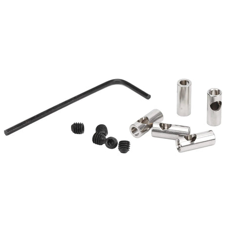 Lybunair RC gear adapter kit: 3.175–5 mm pinion adapter, silver drive shaft sleeves, hex key, screws.