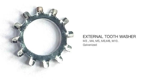 Close-up of a galvanized external tooth washer from Star Split Lock Washers Kit 1440 Pieces for vibration reduction.