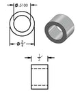 Diagram showing Aluminum Spacer 3/4 In Outer Diameter, 1/2 In Inner Diameter, Round Unthreaded Standoff Bushing, Plain Finish, Choose Length.