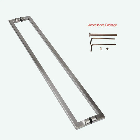 24 Inch Double Sided Push Pull Door Handle In Brushed Stainless Steel For Sliding Barn Doors Easy Install For Wood Or Glass Doors Slick Modern Minimalist Hardware With 24 Inch Center To Center Spacing And 8 To 12 Millimeter Glass Thickness, accessories included