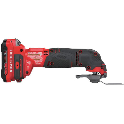 Powerful 20V Cordless Oscillating Tool Kit With 2.8 Degree Oscillation Angle, side view of tool showcasing battery and blade