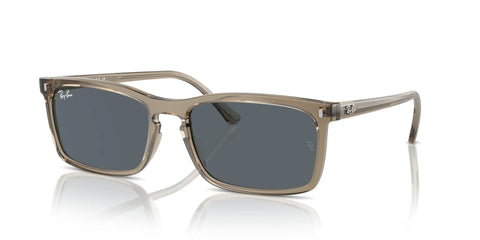 Rectangular Sunglasses RB4435 with transparent brown frame, keyhole bridge, blue lenses, 56 mm, 100% UV protection, street look