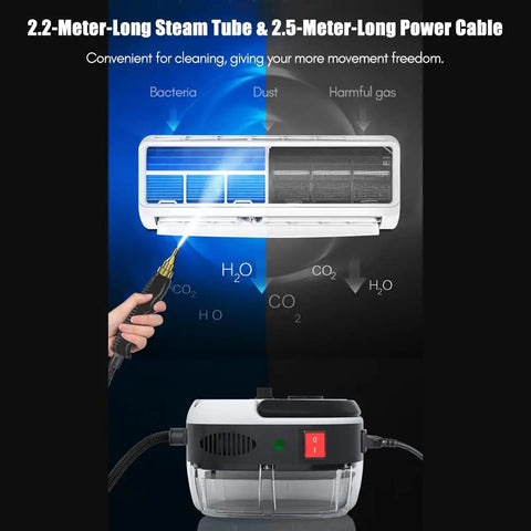 Portable Handheld Steam Cleaner Pressurized Steam Cleaning Machine Red with 2.2m steam tube and 2.5m power cable for easy cleaning.