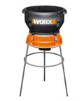 13 Amp Corded Leaf Mulcher Shredder With High-Compression Mulching, black and orange design, standing on metal legs.