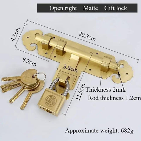 Solid Brass Slide Bolt Door Lock And Gate Latch For Cabinets And Windows Real Heavy Duty Hardware showing keys and padlock.