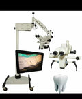 5 Step Dental Microscope Kit With Full Accessories and HD LCD Display Mobile Stand With Smooth Castors Articulating Arm Pro Grade Magnification for Precise Dental Exams and Procedures, mobile stand and monitor