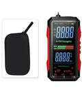 Rechargeable USB-C Digital Multimeter Workhorse Pro Grade With 6000 Counts And An 8 Inch Backlit Screen next to carrying case