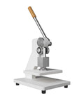 Heavy Duty Manual Die Cutting Press 1 Ton Benchtop Flatbed Workhorse For Stamping Embossing Bearing Installation Knuckle Saver Pro Grade Shop Gear White with wooden handle.