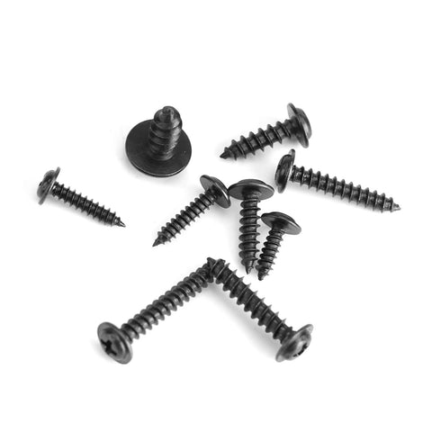 Pro Grade 200 Pcs Carbon Steel Self Tapping Screws Kit With Black Round Head Assortment, loose screws on white background