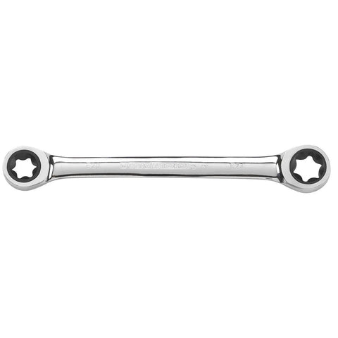 4 Piece Double Box Ratcheting E-Torx Wrench Set For Gearheads, 72-Tooth Ratchet With A 5 Degree Swing, Off Corner Loading For Superior Grip And Less Fastener Rounding, Lightweight Pro Grade Hand Tools showing one wrench