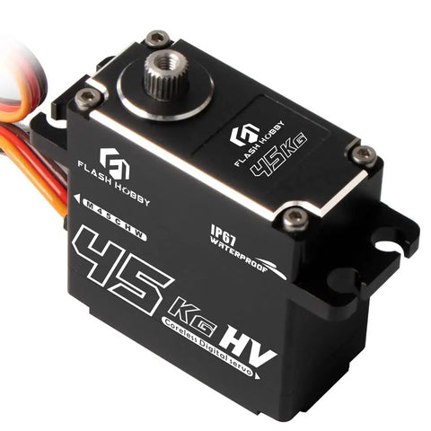 Heavy Duty Waterproof Coreless RC Servo 45Kg Torque 0.11 To 0.12 Seconds At 8.4V Digital Servo With Aluminum Case