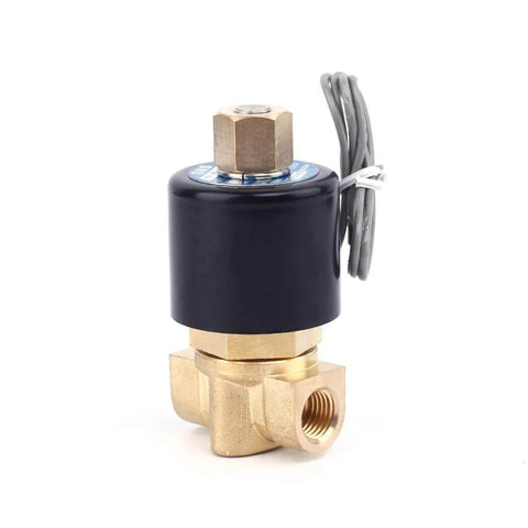12V DC Brass Electric Solenoid Valve Normally Open 1/4 Inch NPT For Water Air Diesel 2 way Go-To Valve shown in side view