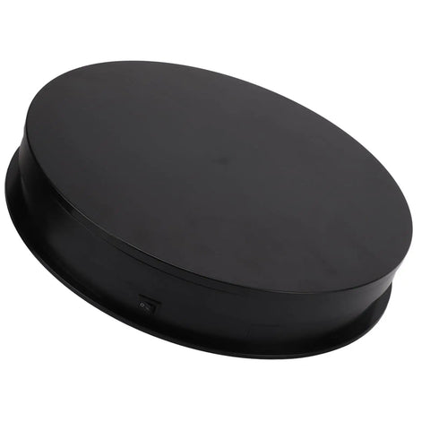 Premium 360 Degree Rotating Turntable Display Stand For Jewelry, Watches, And Digital Products featuring sleek black design, USB power.