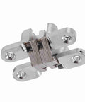 Close-up of 180 Degree Zinc Alloy Invisible Folding Door Hinges for Cabinets and Sliding Doors, rustproof stainless steel cross hidden hinges.