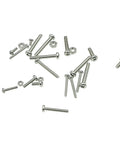 All In One Stainless Steel Phillips Pan Head Machine Screws And Hex Nuts Assortment Kit In Metric M2 M2.5 M3 Sizes For Home Workshop Projects Electronics RC Builds scattered on white background.