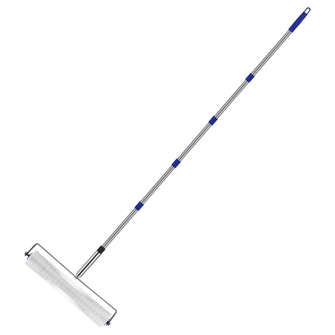 Spiked Screeding Roller For Epoxy Flooring 20 Inch with 2m Detachable Pole for Bubble Removal, shown fully assembled.
