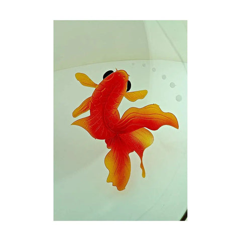 Round Glass Vessel Sink 16.5 Inch Durable Tempered Glass Bathroom Basin With Chrome Drain Koi Fish Design close-up detail