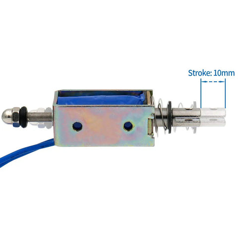 24V DC Linear Actuator Solenoid With 10mm Stroke And 5N Force Open Frame Electromagnet For DIY Projects Reliable And Compact Motion Control For Robotics And Automation Easy Mount And High Performance, side view with 10mm stroke