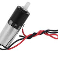 Front view: Garosa 6mm geared motor, metal housing, two-stage planetary reduction, red and black wires