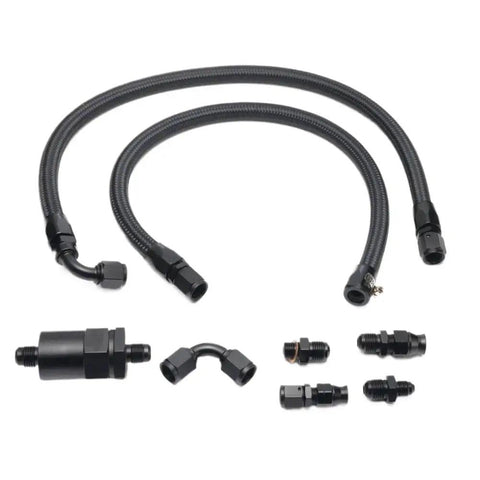 Super Slick Tucked Fuel Line Kit For Honda Civic And Integra With K20 Or K24 Engines Complete Feed Return Set black braided lines