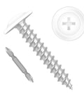 No Sweat Size Eight Wood Screws Boast Truss Head Form Zinc Steel Frame White Painted Crown with matching driver bit.